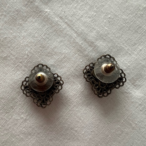 PINK/ WHITE SPARKLY STONE EARRINGS- PIERCED/ VINTAGE - Picture 4 of 5